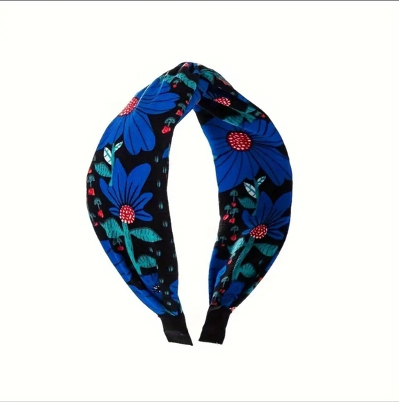 Floral Wide Cross Top Headband Blue and Red Floral NEW - Picture 2 of 3